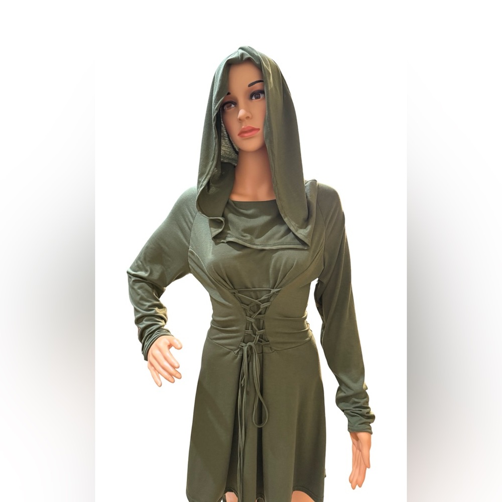 Unk Olive Green Hooded Midi Dress